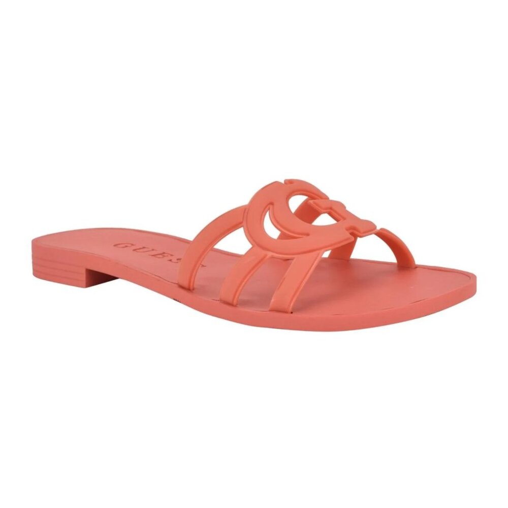 Guess Elyho Jelly Slide Sandals Orange Logo Cutout - Size 6